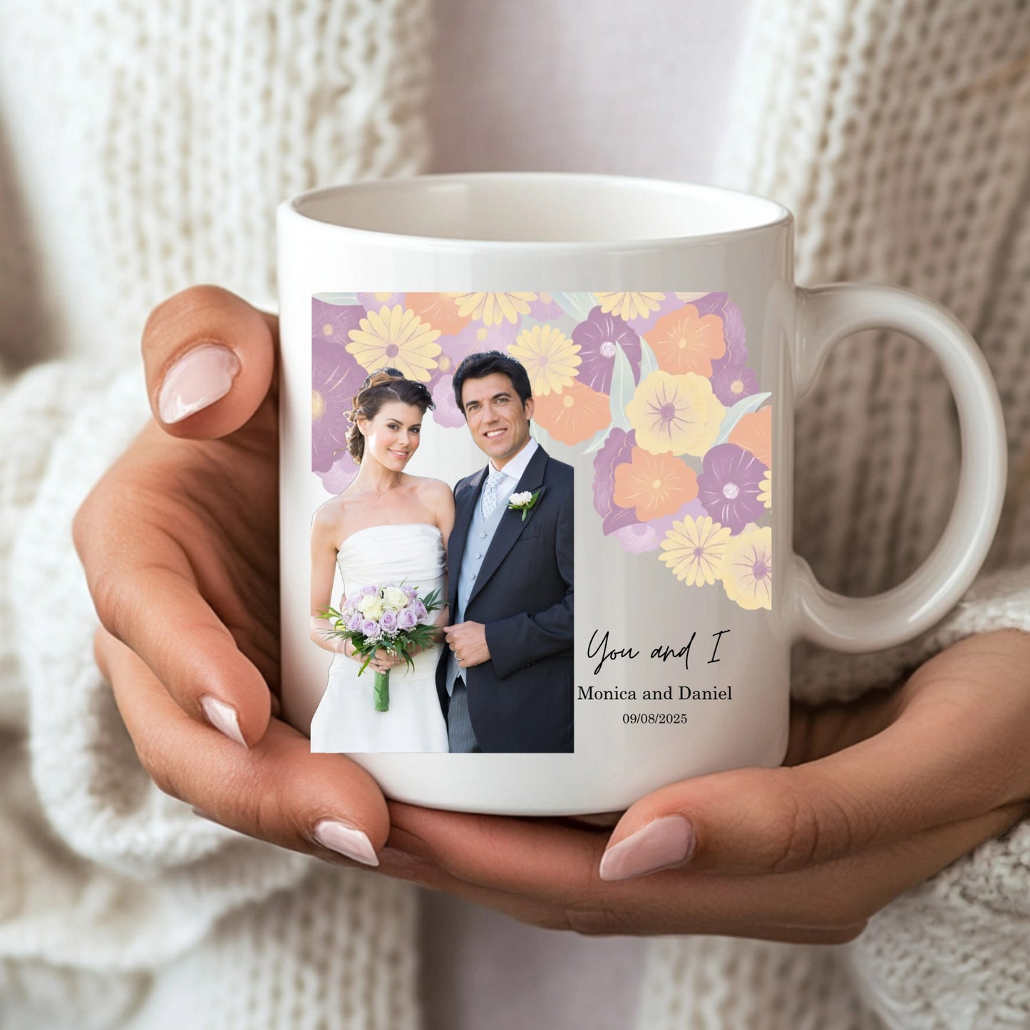 Personalised "Floral Silhouette" Wedding & Couple Mug