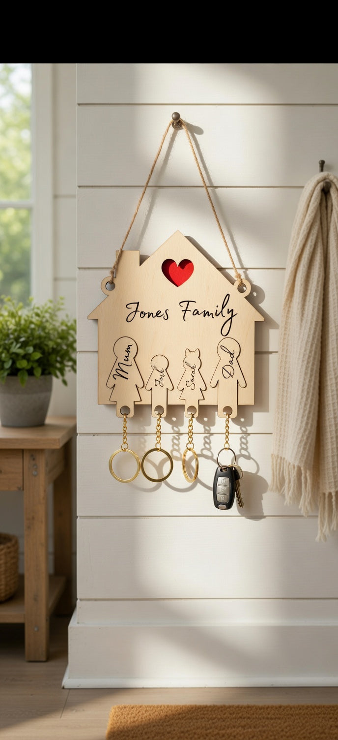 Personalized Family Key Holder & Keychain Set