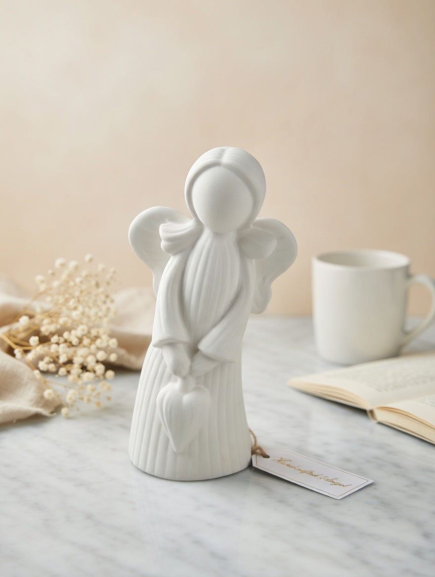 Handcrafted Jesmonite Guardian Angel with Heart