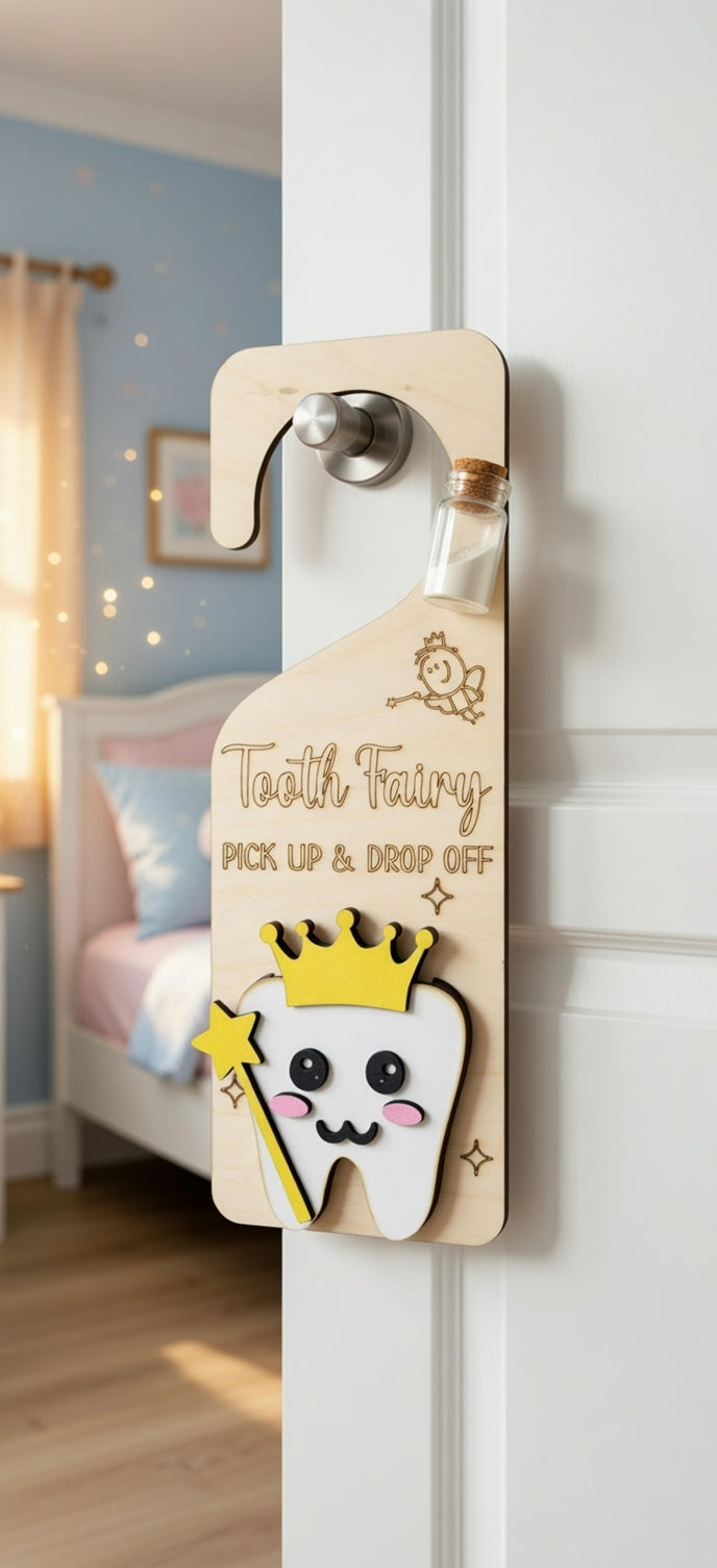 Tooth Fairy Door Hanger with Glass Vial & Official Receipt | Handmade UK Keepsake