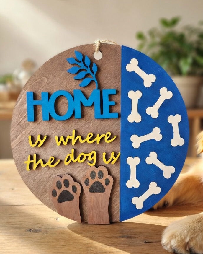 Handcrafted 3D Wooden 'Home is Where the Dog Is' Sign