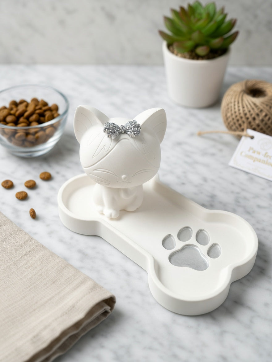 Handcrafted Jesmonite 'Paw-fect Companion' Cat & Bone Tray Set