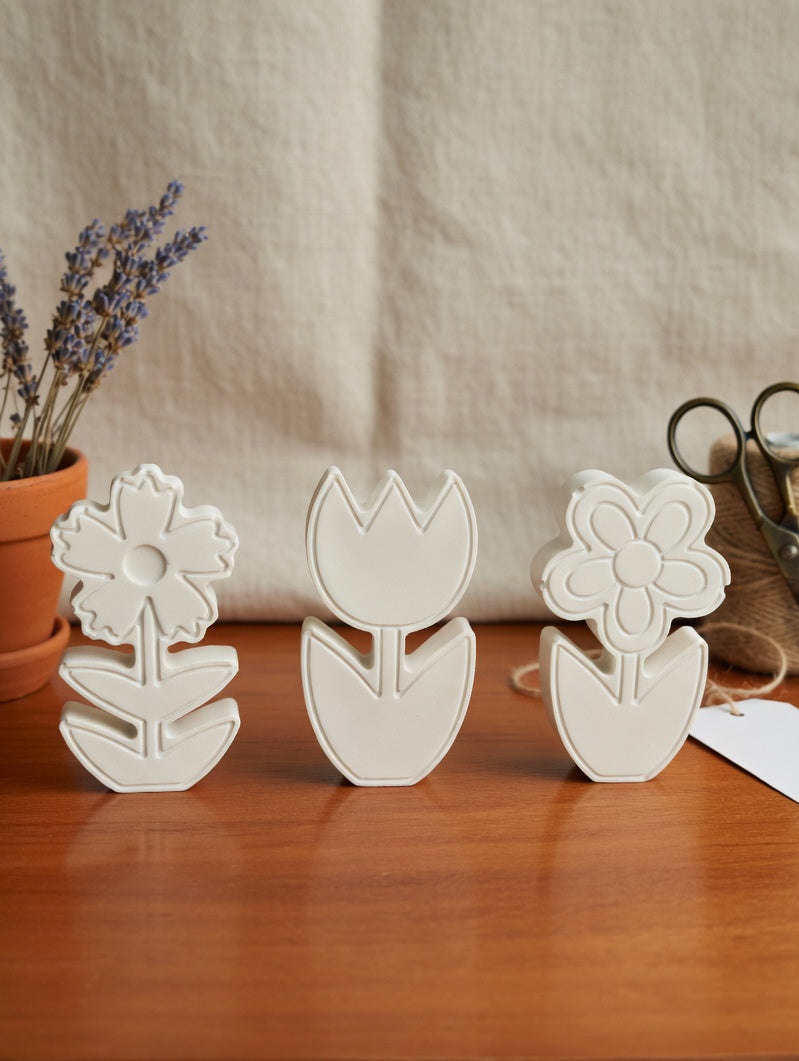 Trio of Handcrafted Jesmonite Floral Miniatures