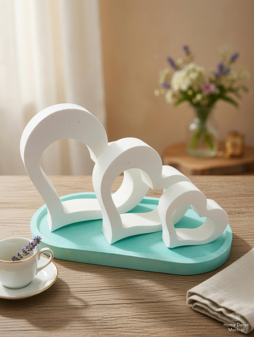 Handcrafted Jesmonite Trio Heart & Teal Tray Display
