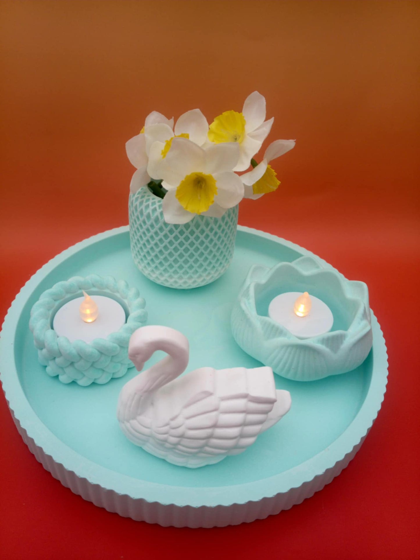 Spring Collection: Handcrafted Jesmonite Swan & Mint Decor Set