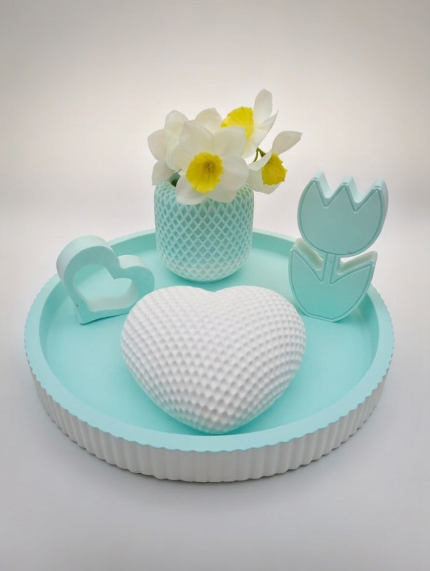 Handcrafted Jesmonite Teal & White Romantic Decor Set