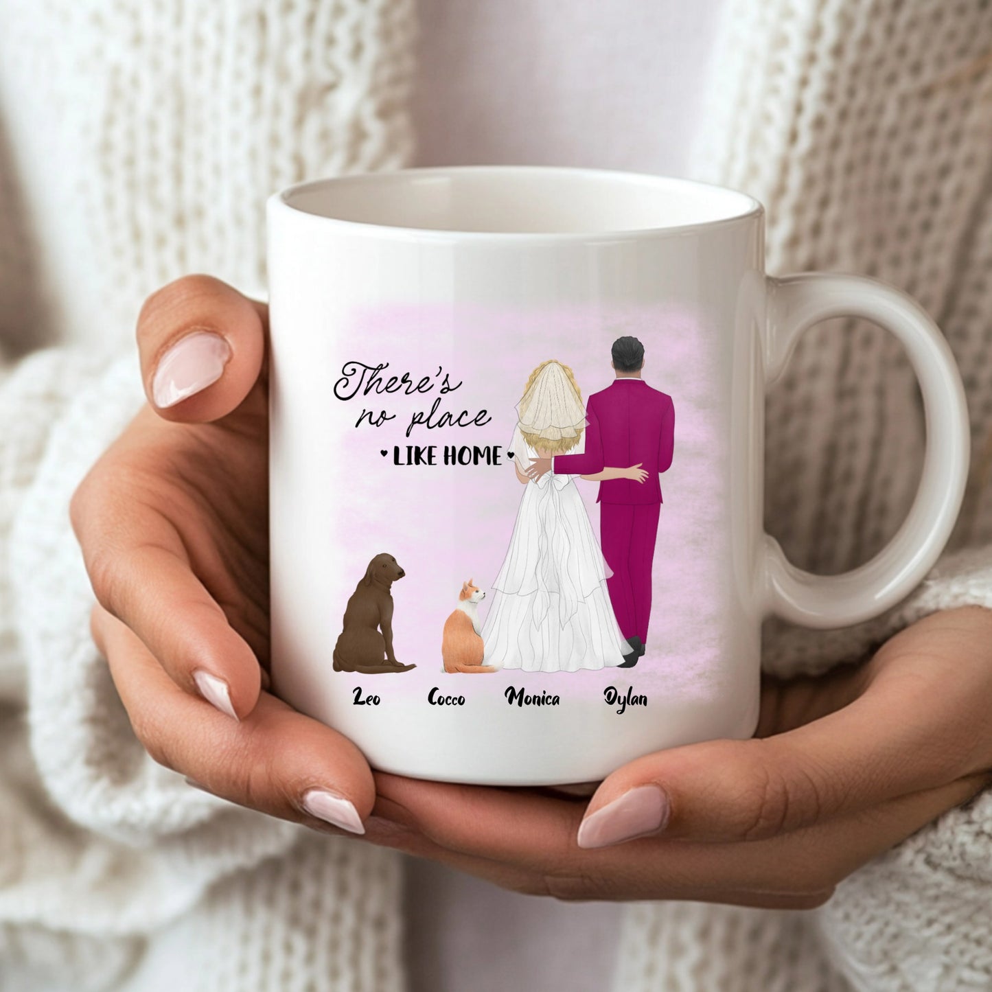 Personalised "Couple & Fur Babies" Illustration Mug