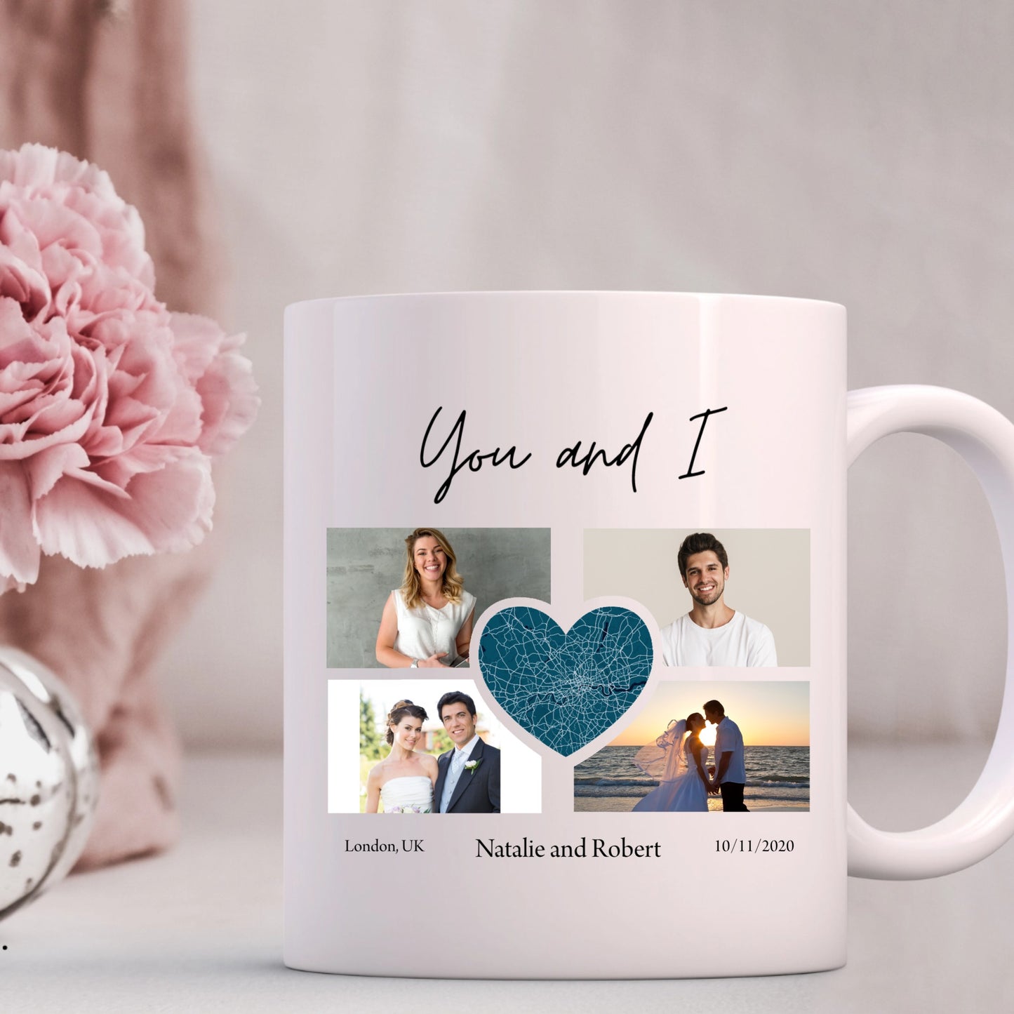 Personalised "You and I" Heart Map Photo Mug