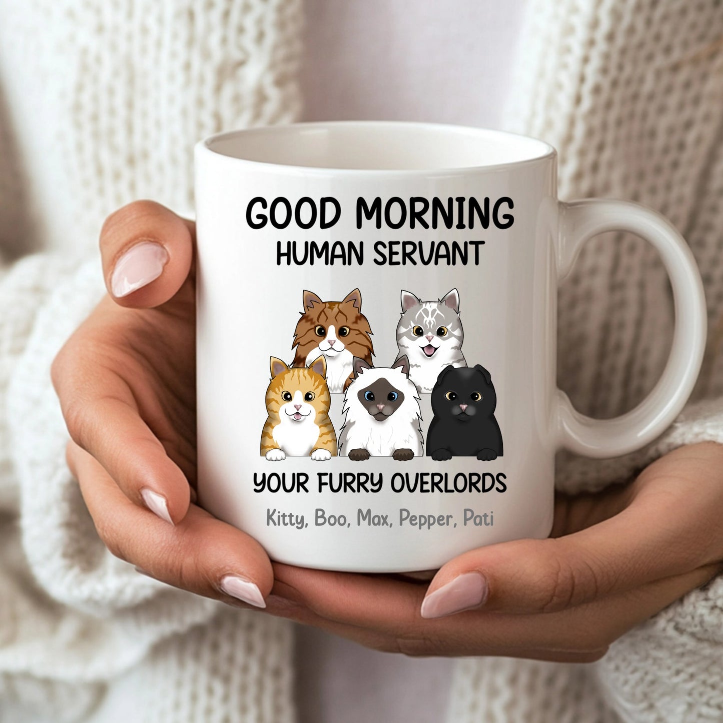 Personalised "Furry Overlords" Cat Illustration Mug