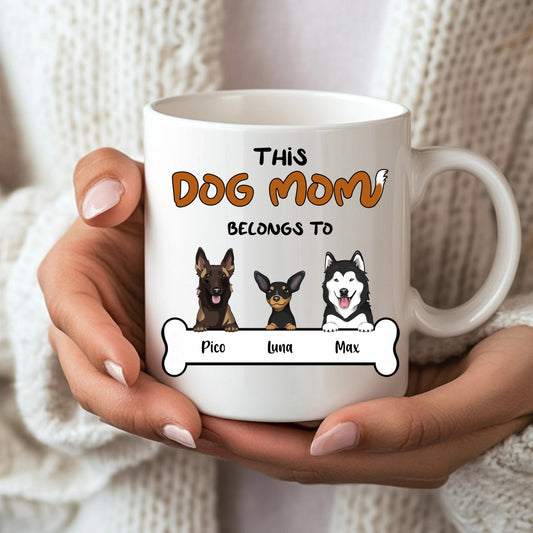 Personalised "This Dog Mom Belongs To" Illustration Mug