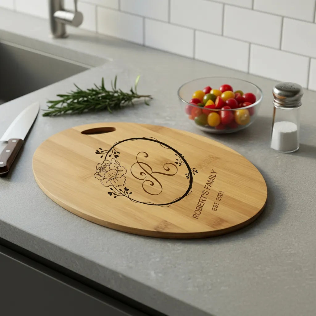 Personalised Oval Bamboo Monogram Chopping Board