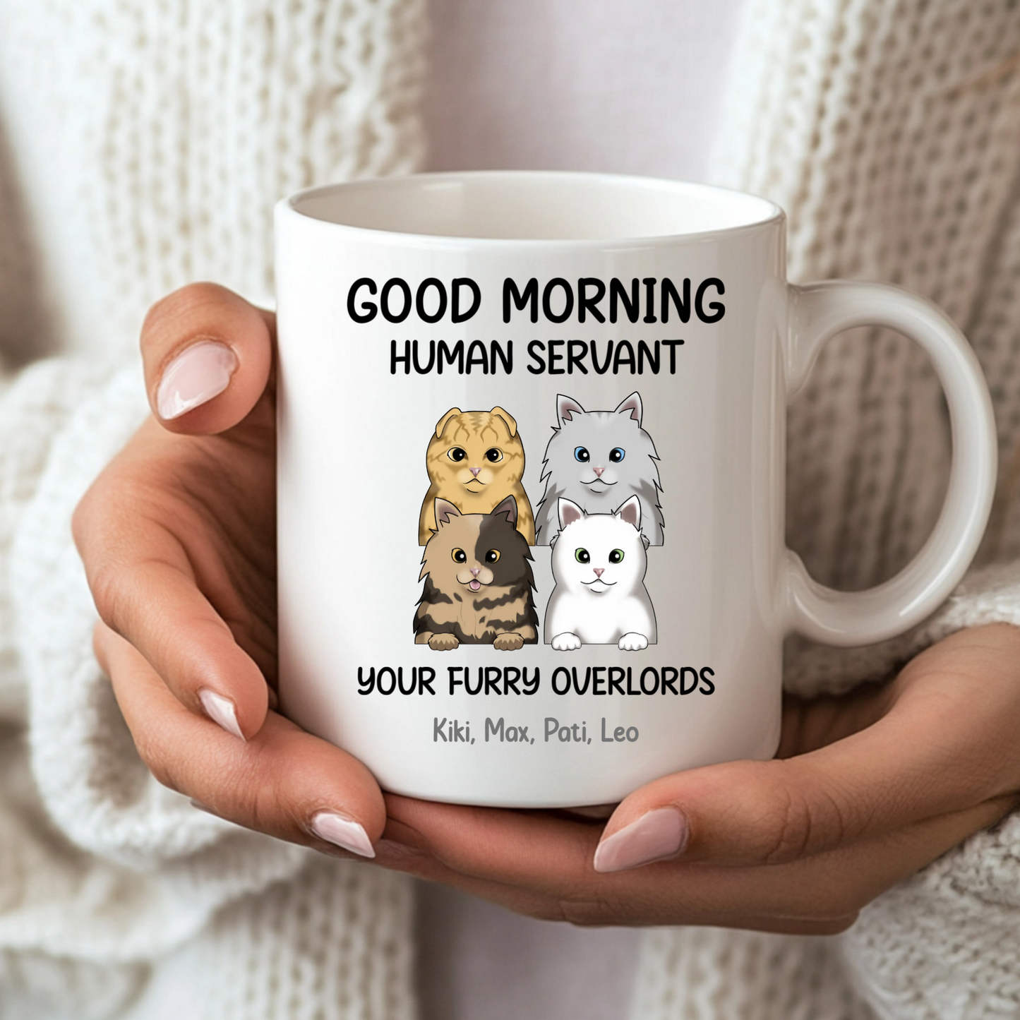 Personalised "Furry Overlords" Cat Illustration Mug