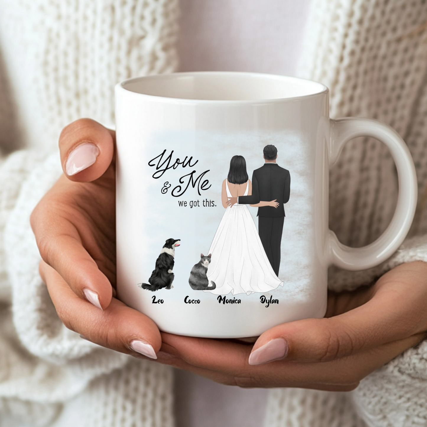 Personalised "Couple & Fur Babies" Illustration Mug