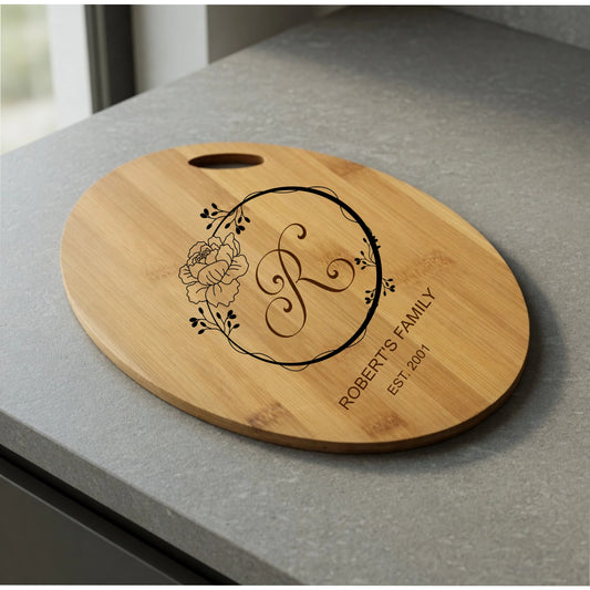 Personalised Oval Bamboo Monogram Chopping Board
