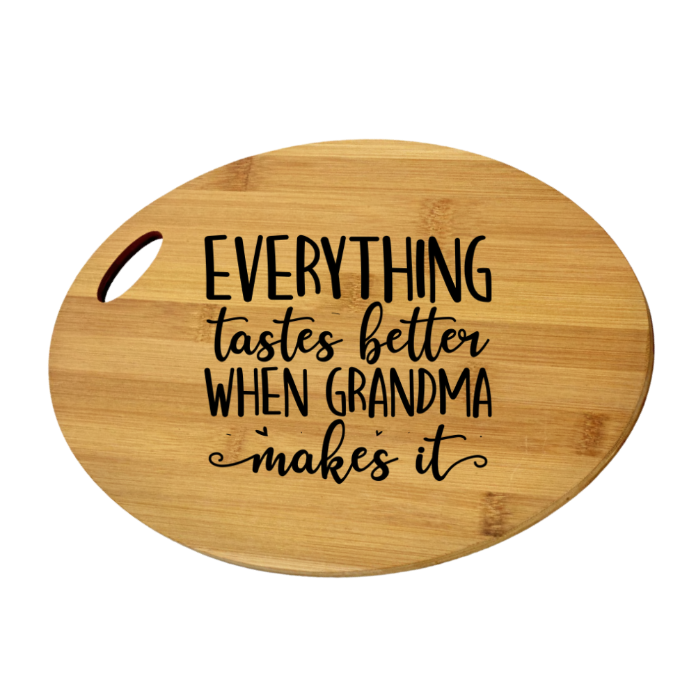 Engraved Oval Cutting Board - Everything Tastes Better When Grandma Makes It image 0