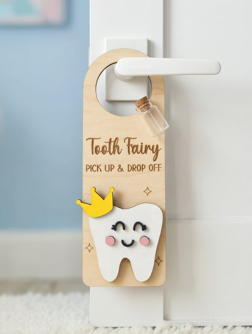 Tooth Fairy Door Hanger with Glass Vial & Official Receipt | Handmade UK Keepsake