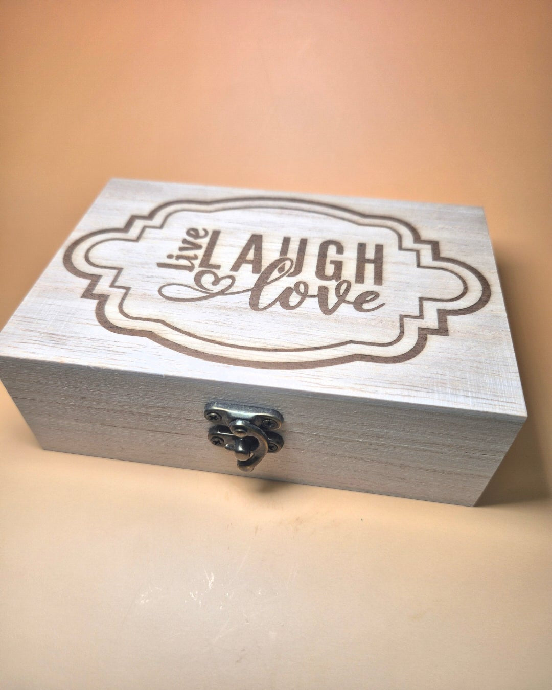 Handcrafted Laser-Engraved 'Live Laugh Love' Wooden Keepsake Box
