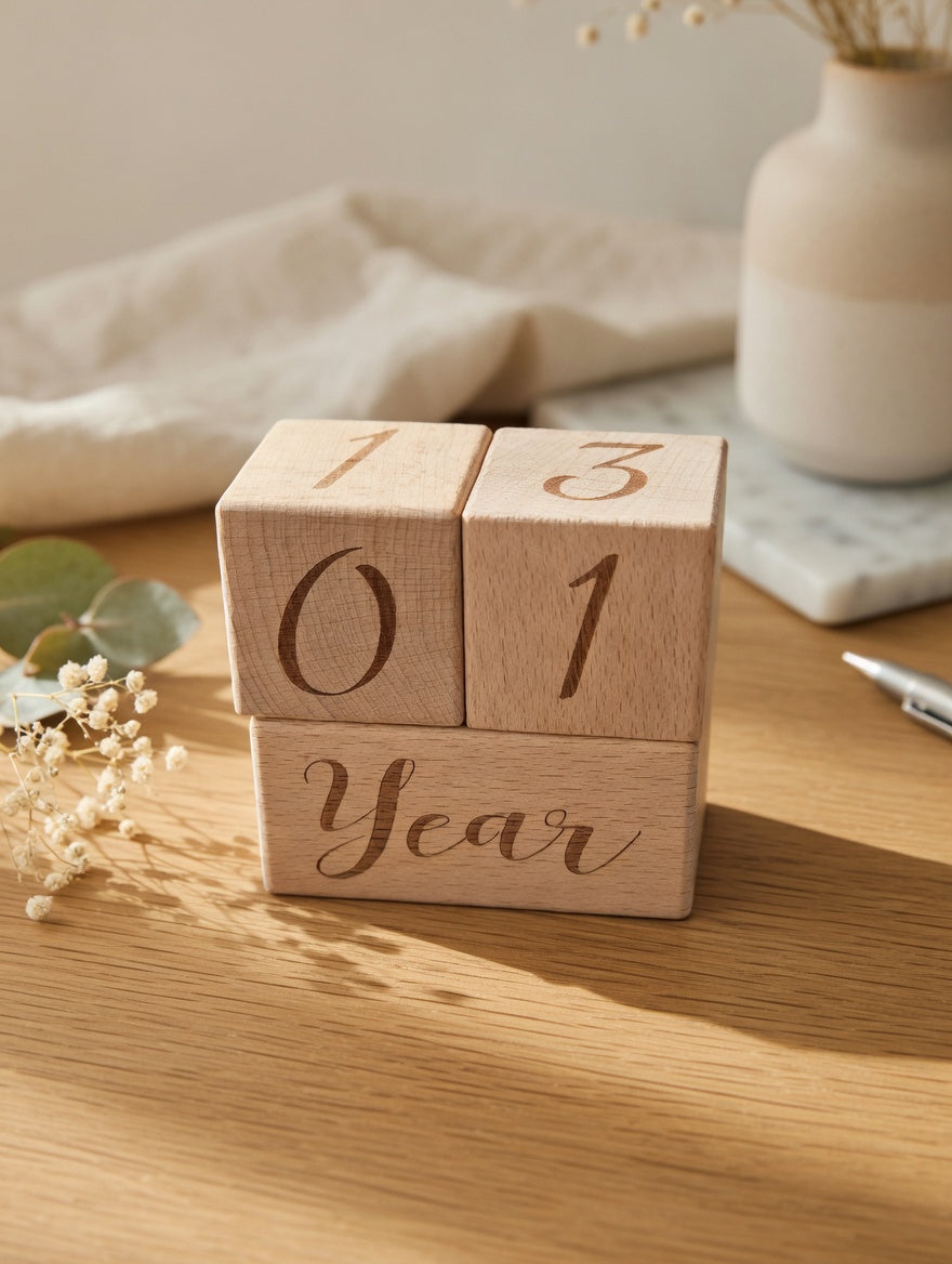 Handcrafted Laser-Engraved Wooden Milestone Blocks