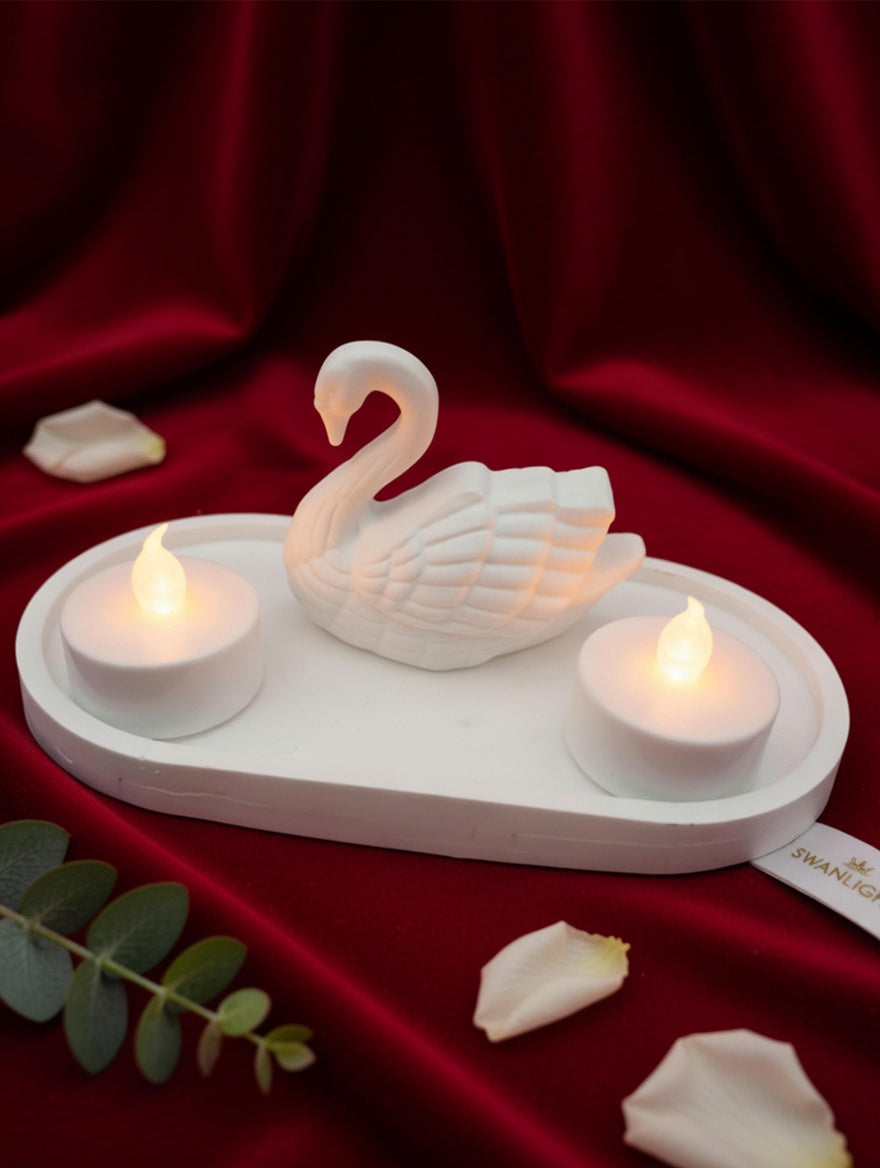 Handcrafted Jesmonite 'Swan Light' Display Set