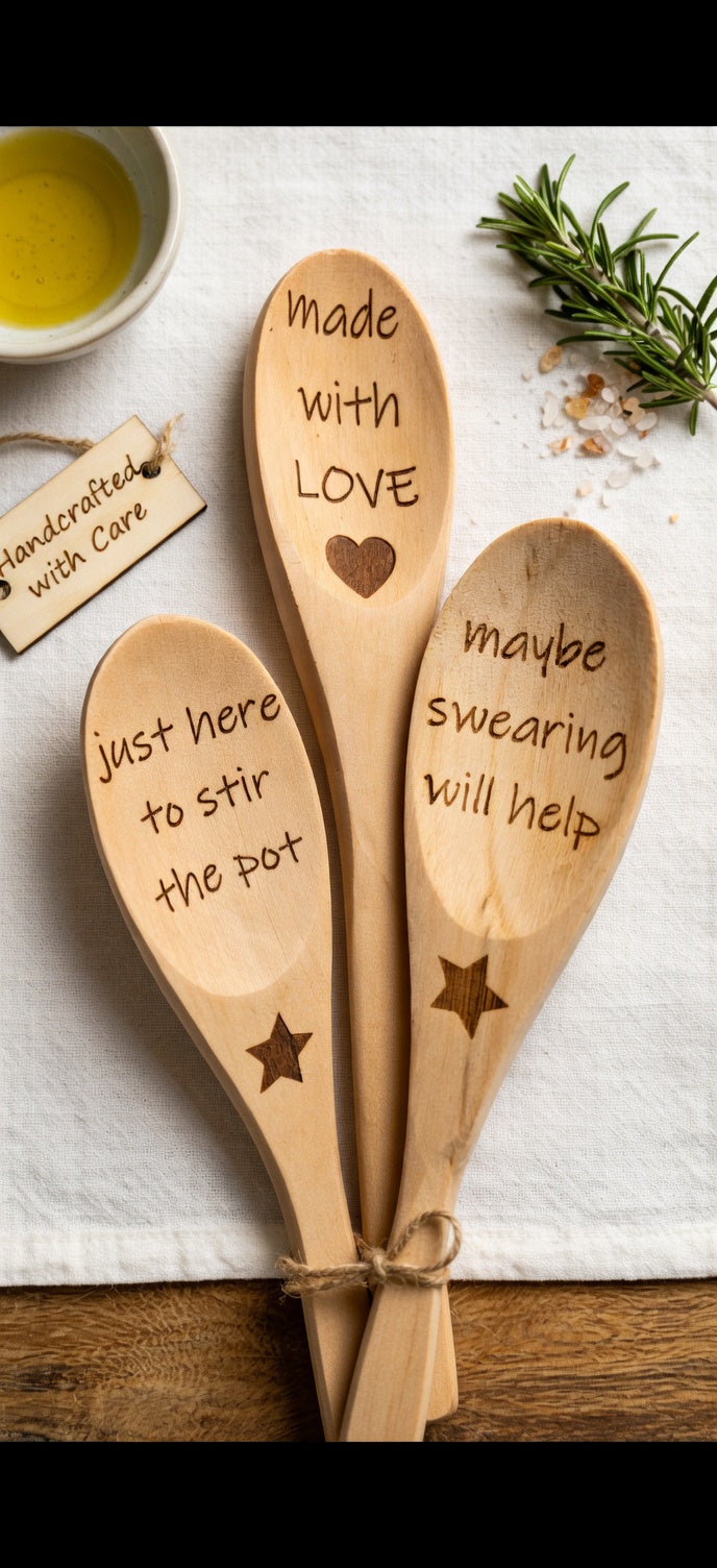 Laser-Engraved Quirky Wooden Spoon Set