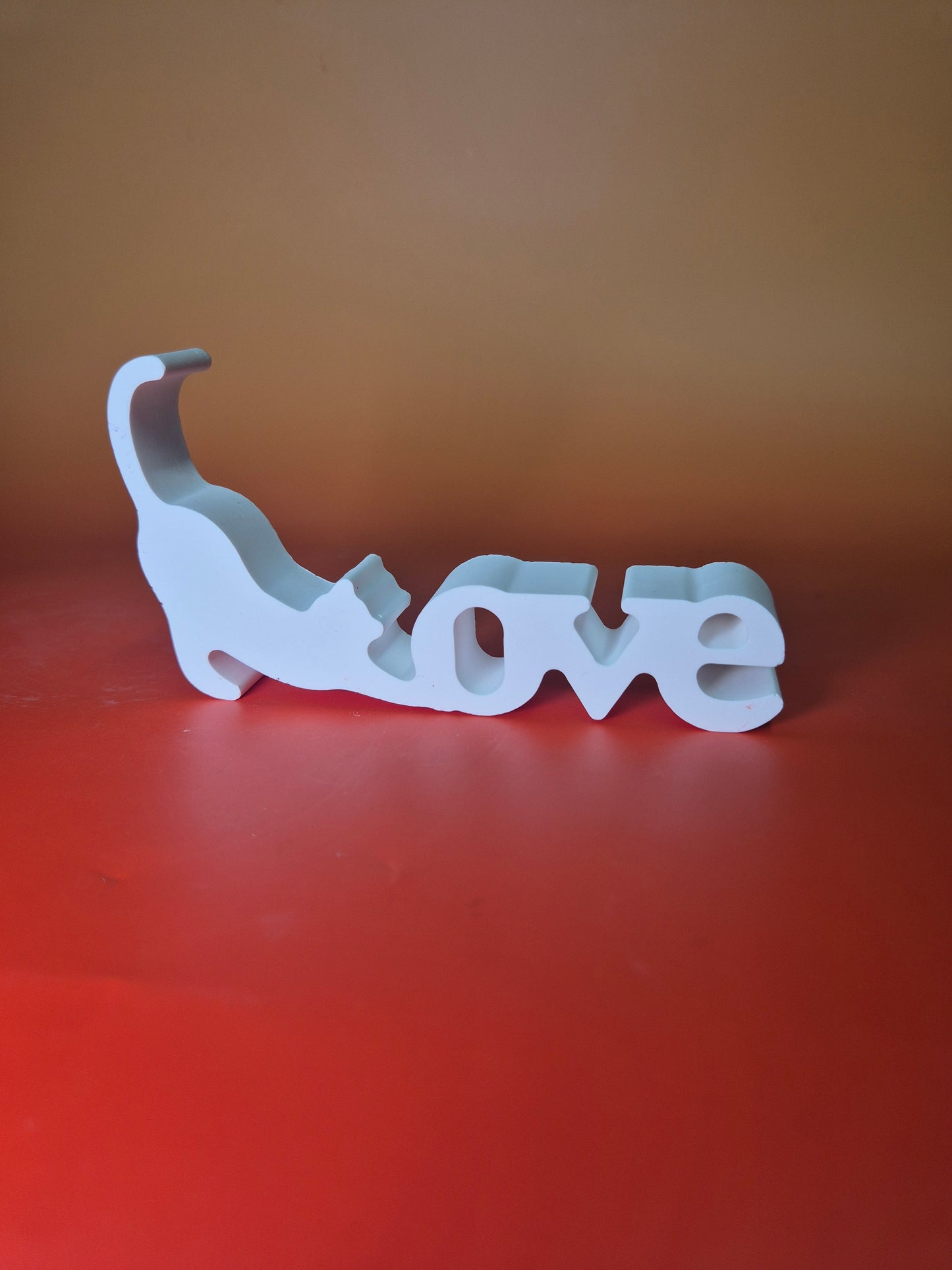 Handcrafted Jesmonite Stretching Cat 'Love' Ornament