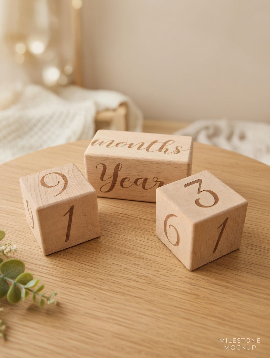 Handcrafted Laser-Engraved Wooden Milestone Blocks