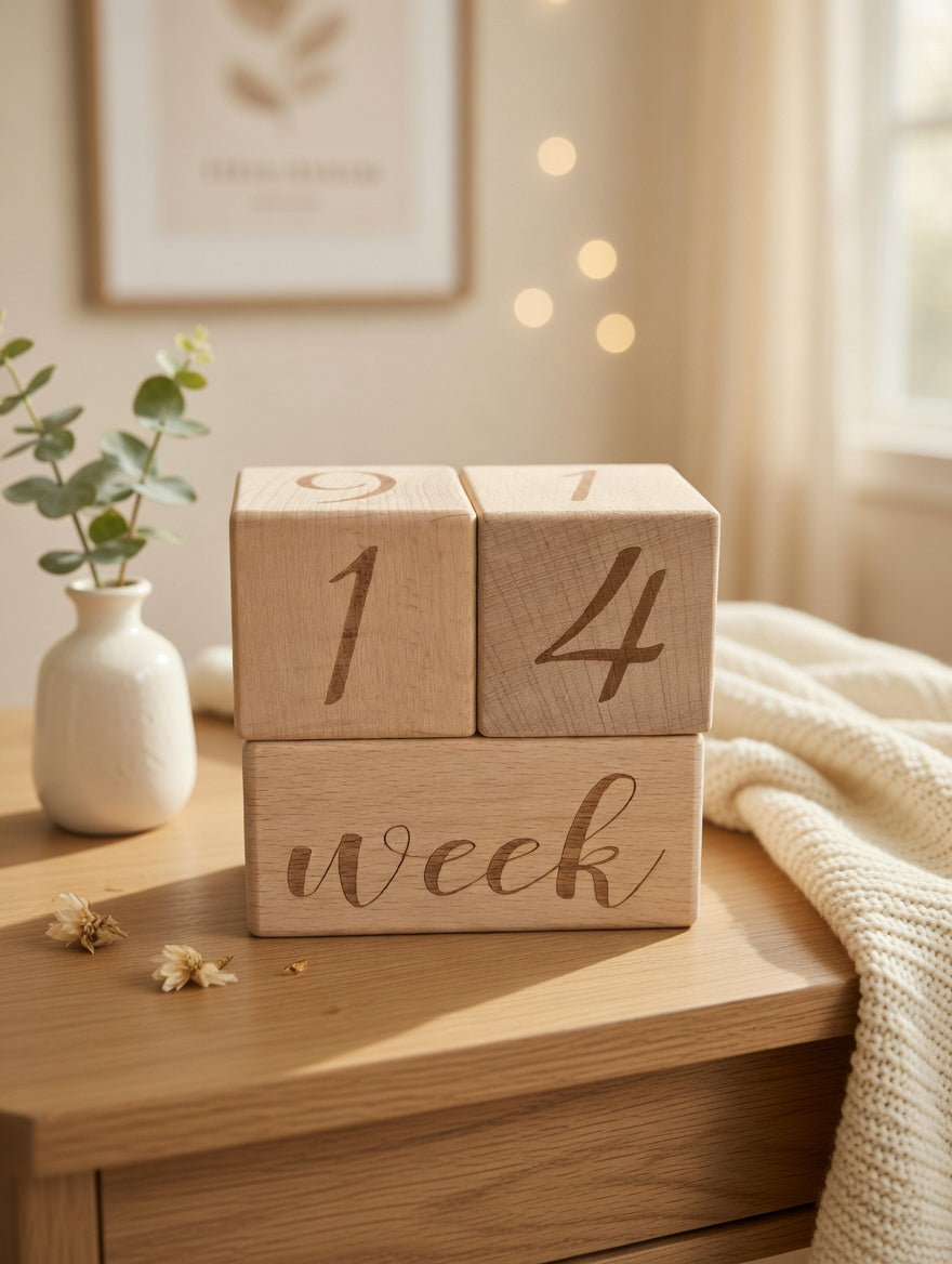 Handcrafted Laser-Engraved Wooden Milestone Blocks
