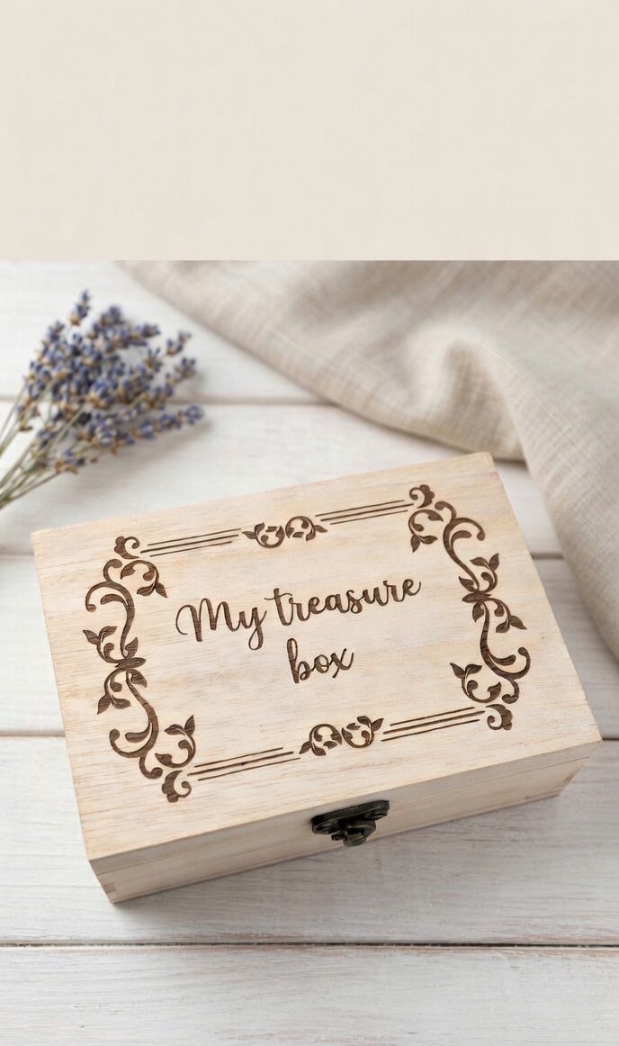 Handcrafted Laser-Engraved 'My Treasure Box' Wooden Chest