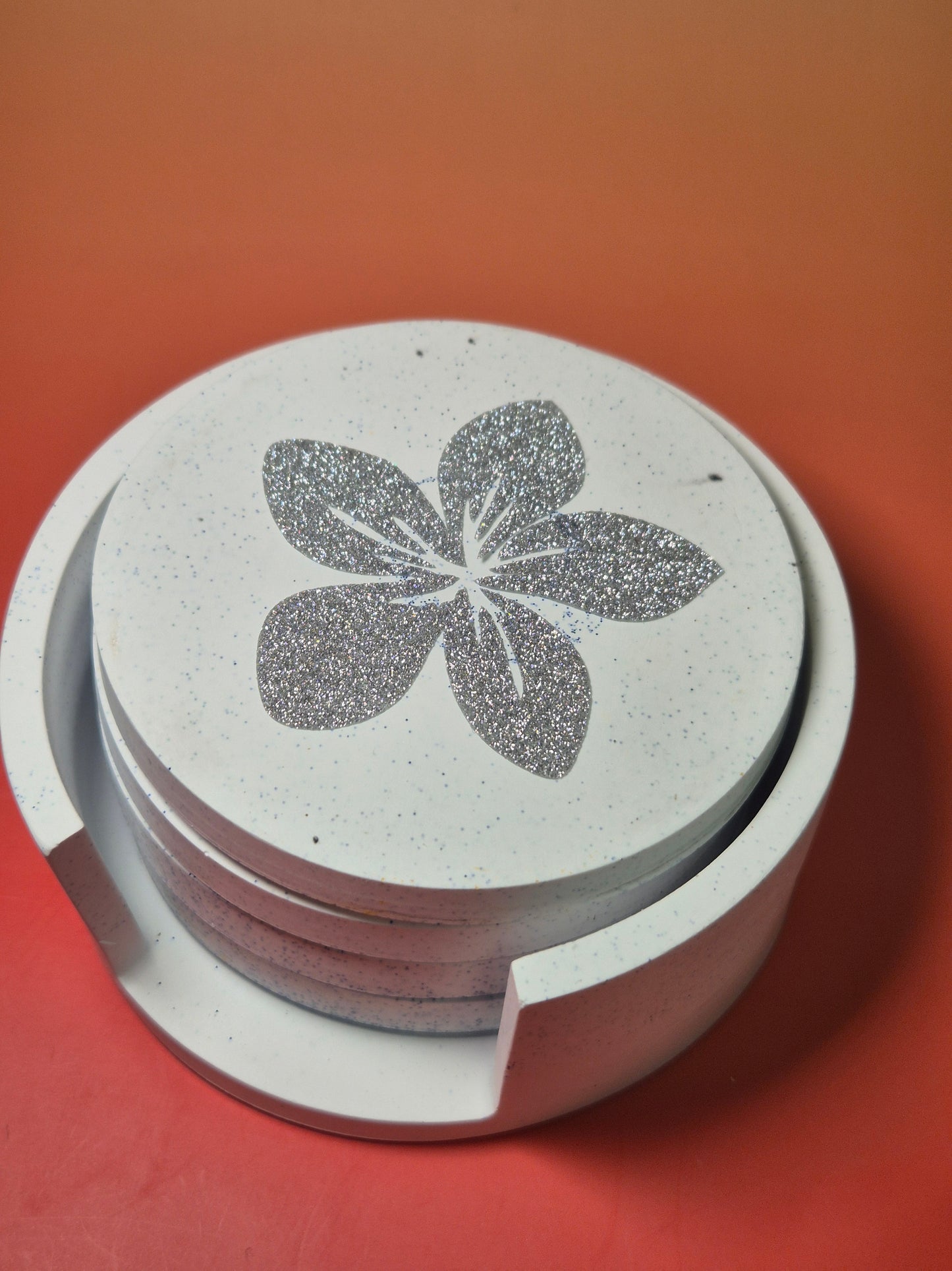 Handcrafted Jesmonite Floral Coaster Set with Holder