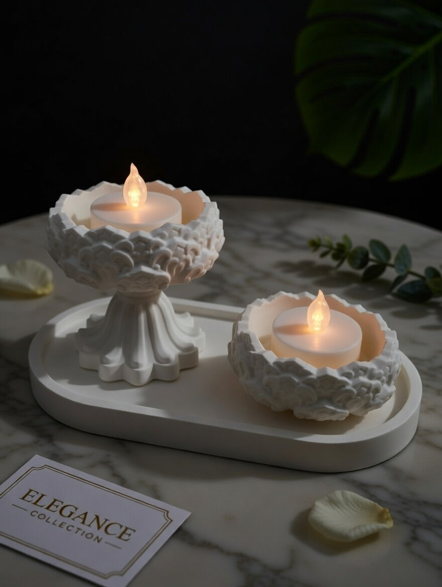 Elegance Collection: Handcrafted Jesmonite Tealight & Tray Set