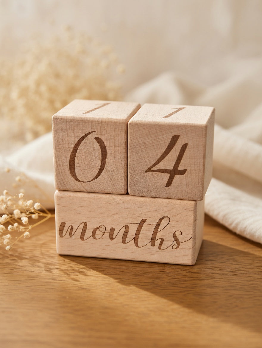 Handcrafted Laser-Engraved Wooden Milestone Blocks
