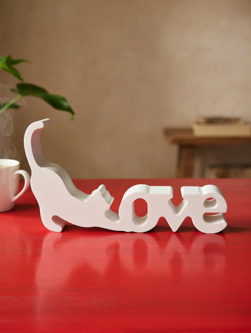 Handcrafted Jesmonite Stretching Cat 'Love' Ornament