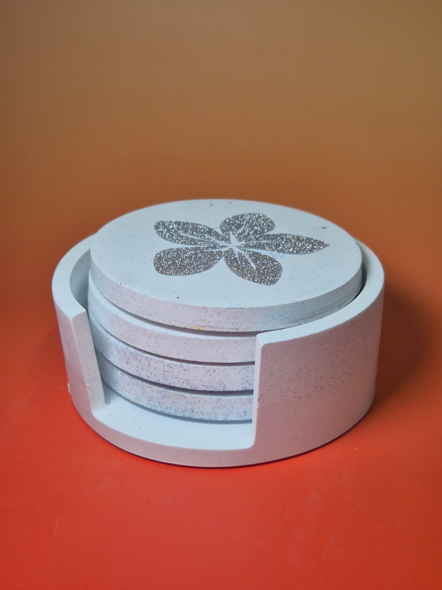 Handcrafted Jesmonite Floral Coaster Set with Holder