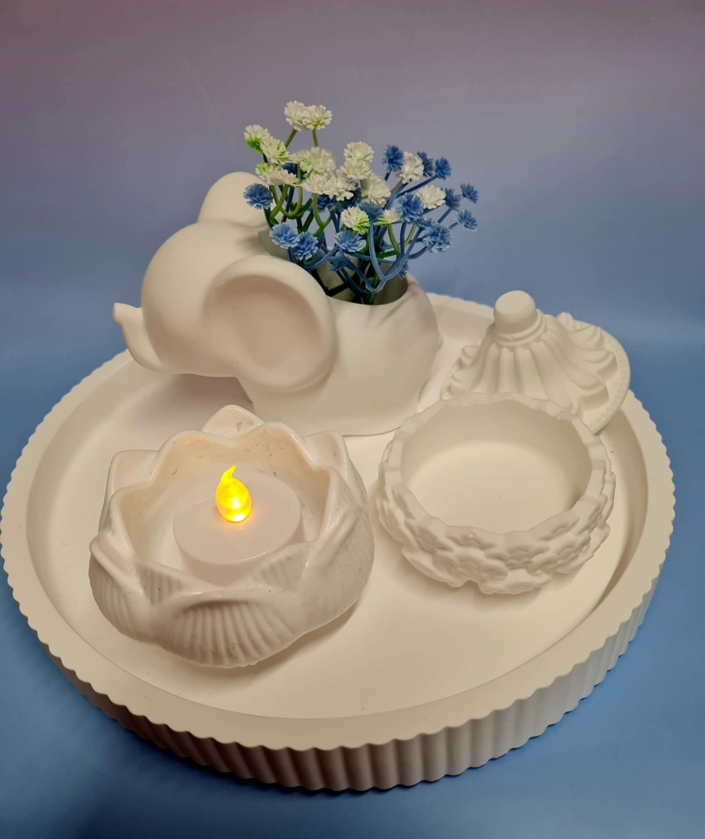 Serene Collection: Handcrafted Jesmonite Elephant & Trinket Set