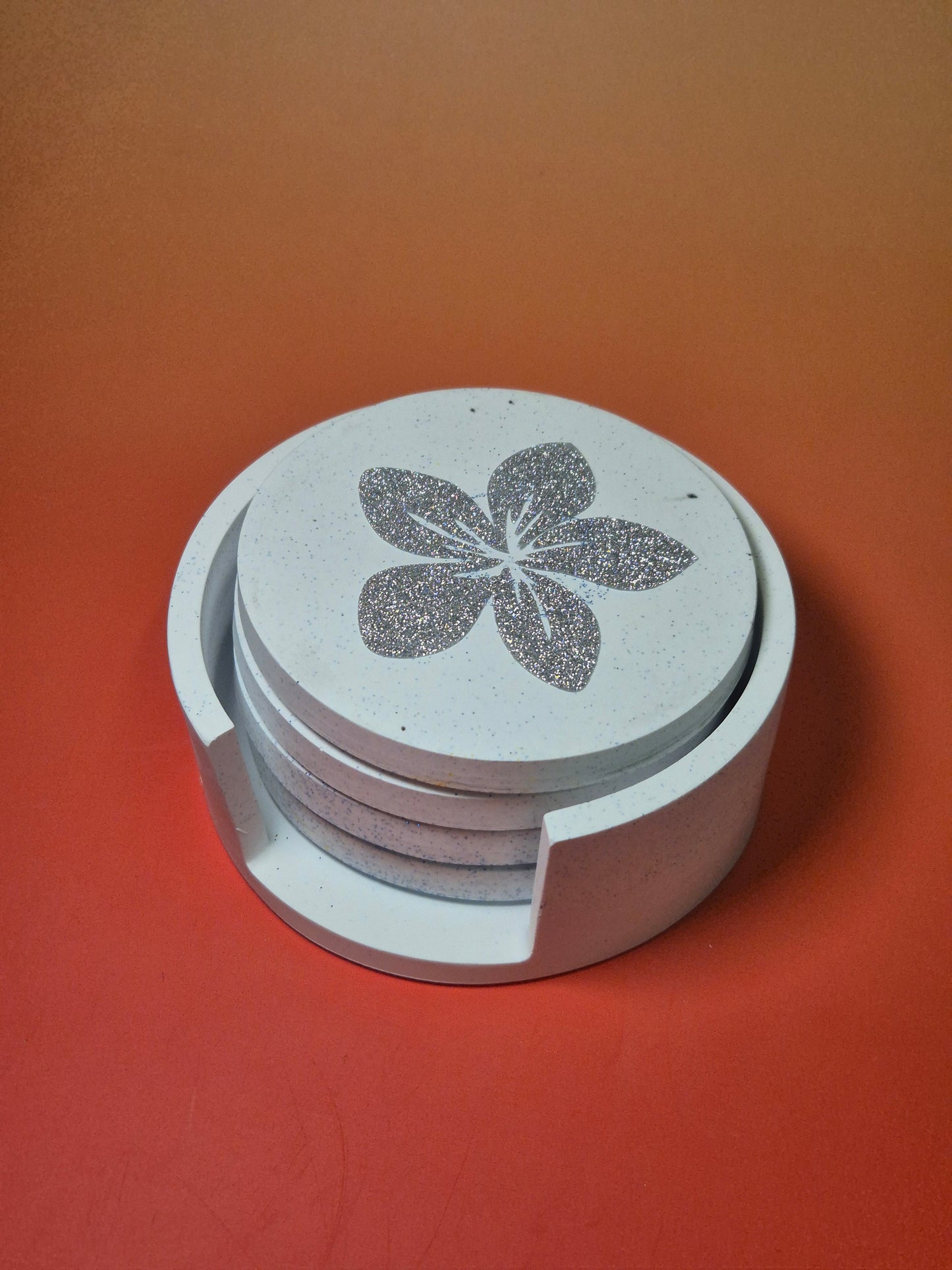 Handcrafted Jesmonite Floral Coaster Set with Holder