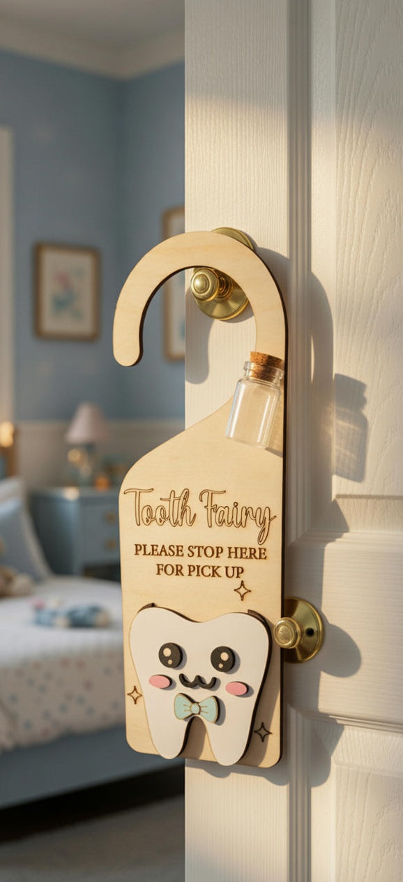 Tooth Fairy Door Hanger with Glass Vial & Official Receipt | Handmade UK Keepsake