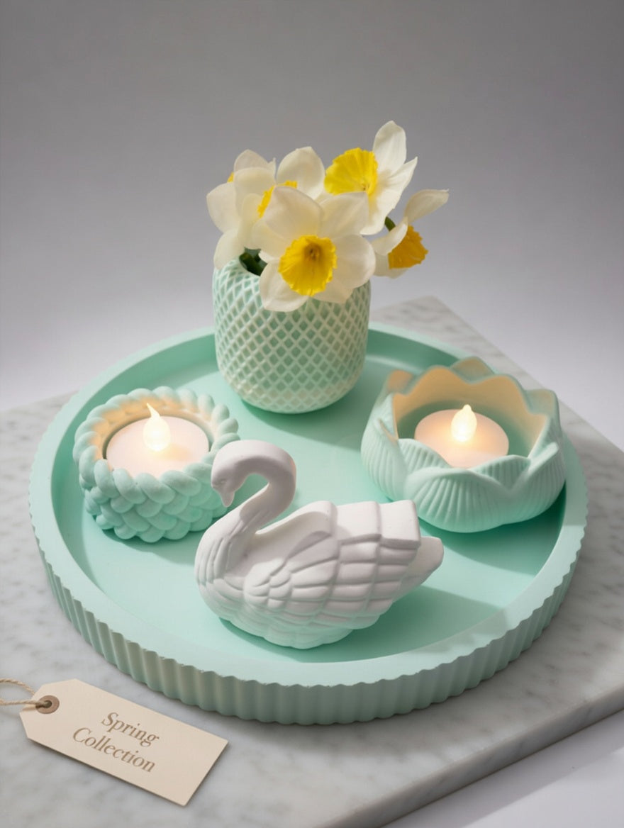 Spring Collection: Handcrafted Jesmonite Swan & Mint Decor Set