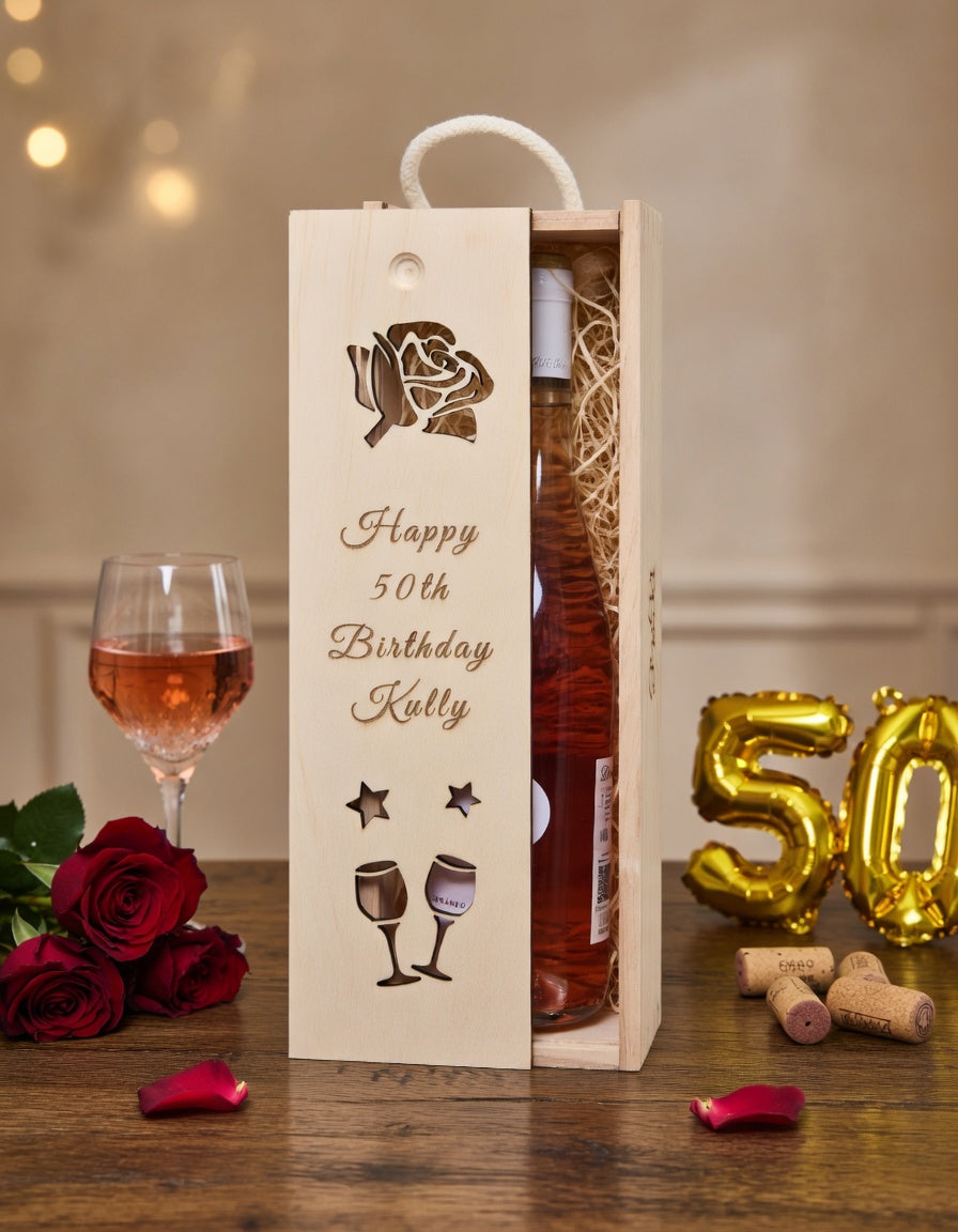 Personalized Laser-Cut Wooden Wine & Champagne Gift Box