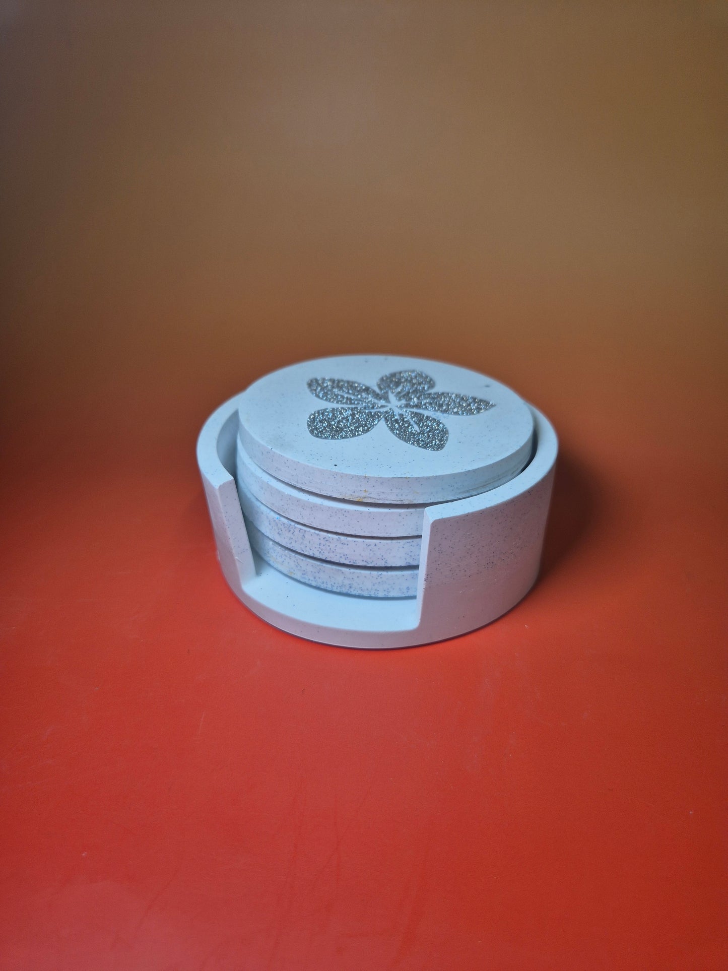 Handcrafted Jesmonite Floral Coaster Set with Holder