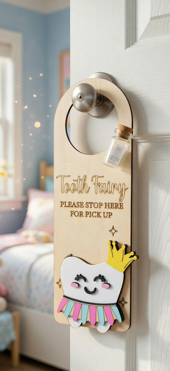 Tooth Fairy Door Hanger with Glass Vial & Official Receipt | Handmade UK Keepsake