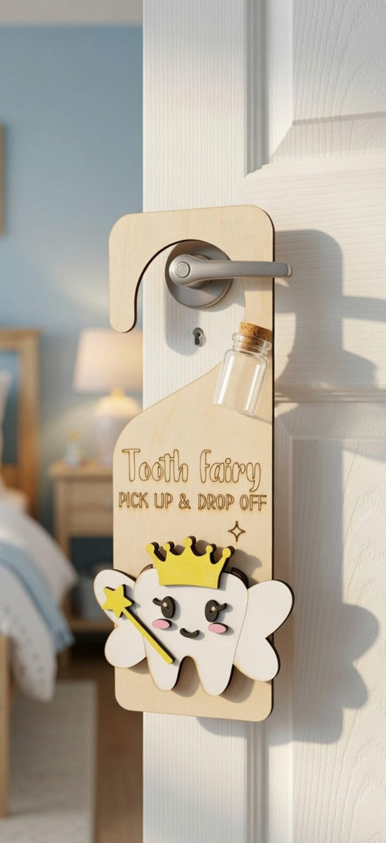Tooth Fairy Door Hanger with Glass Vial & Official Receipt | Handmade UK Keepsake