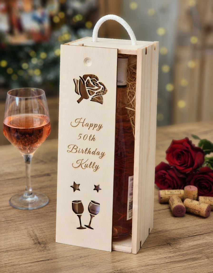 Personalized Laser-Cut Wooden Wine & Champagne Gift Box