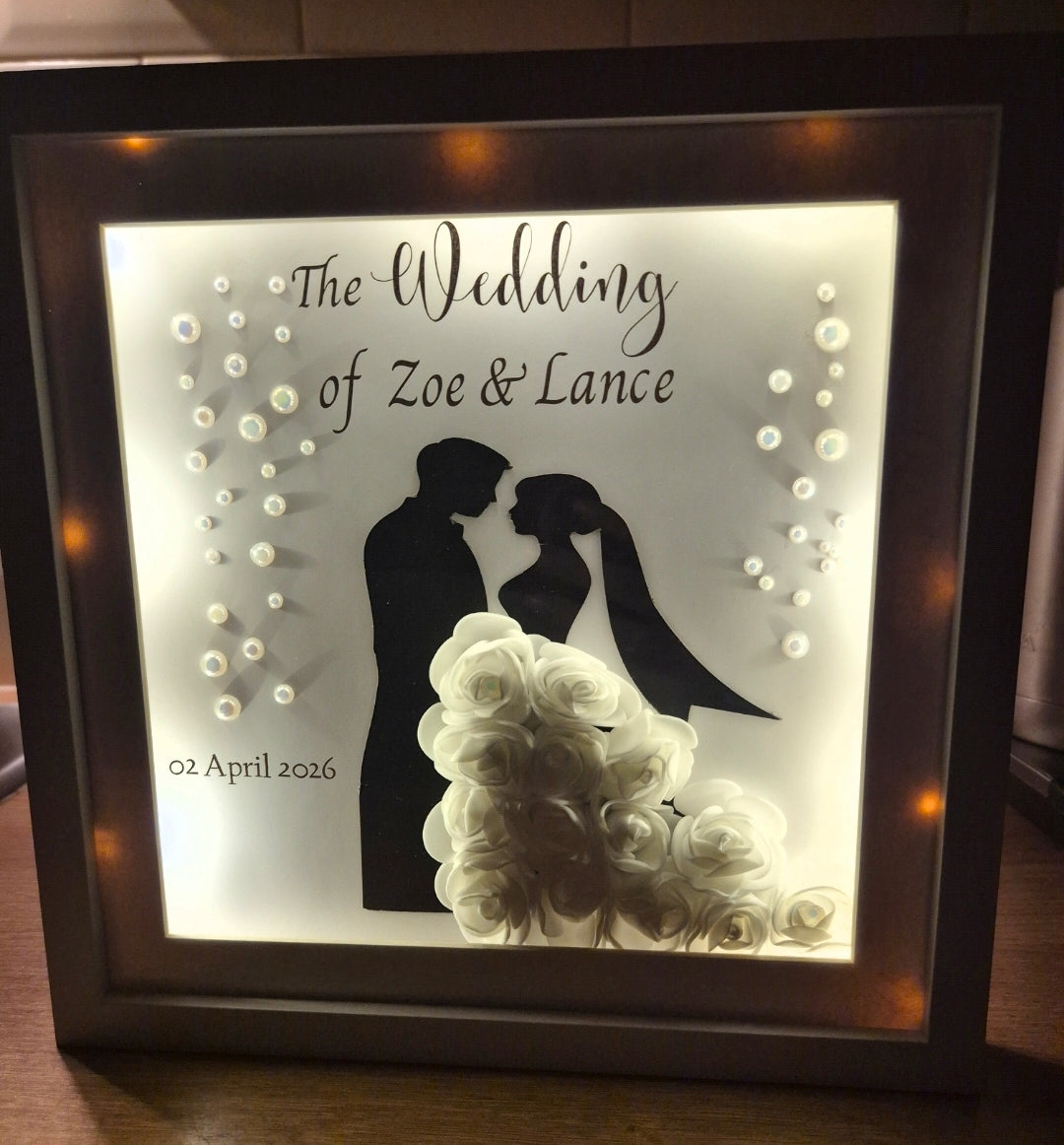 Personalised Wedding Shadow Box Frame with LED Lights | Custom Bride & Groom Keepsake Gift