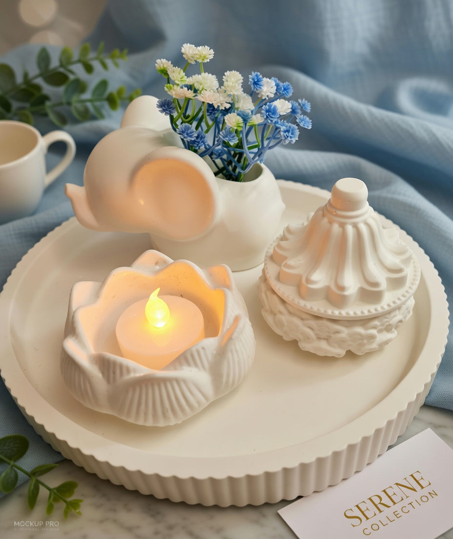 Serene Collection: Handcrafted Jesmonite Elephant & Trinket Set