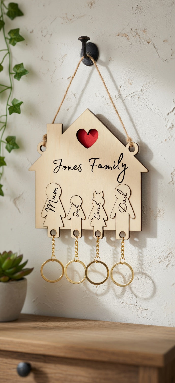 Personalized Family Key Holder & Keychain Set