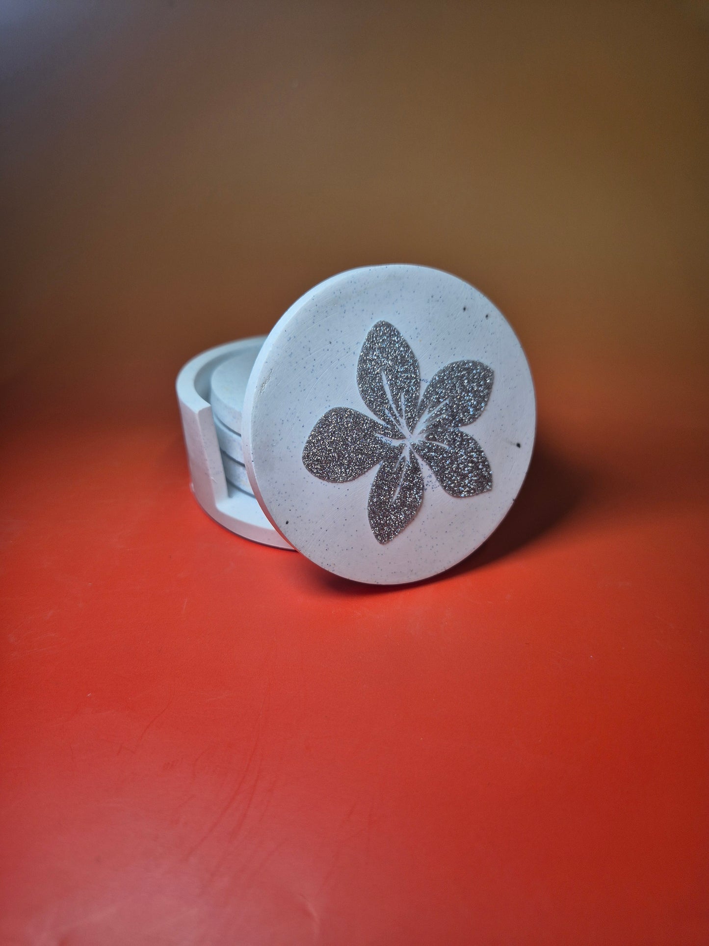 Handcrafted Jesmonite Floral Coaster Set with Holder