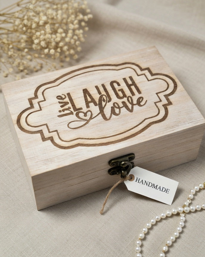 Handcrafted Laser-Engraved 'Live Laugh Love' Wooden Keepsake Box