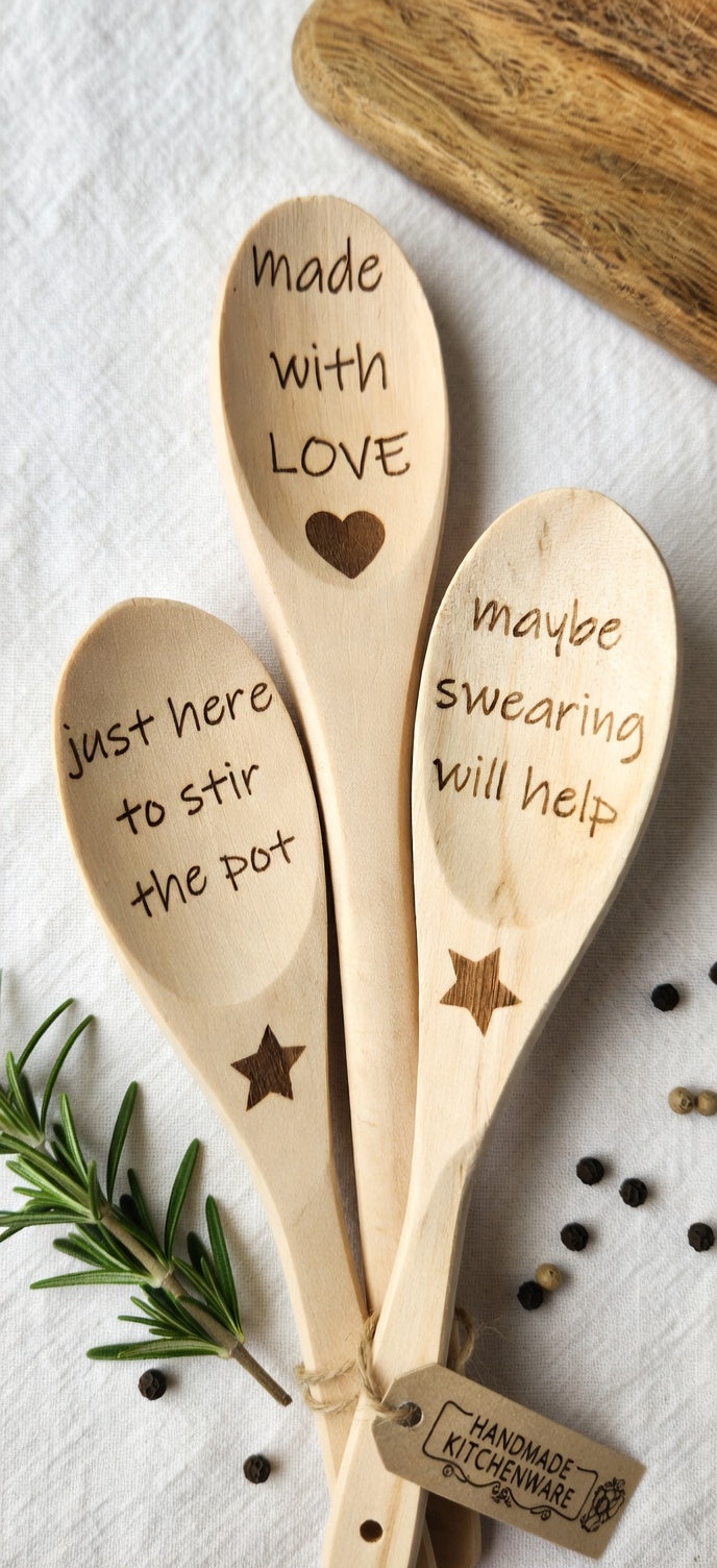 Laser-Engraved Quirky Wooden Spoon Set