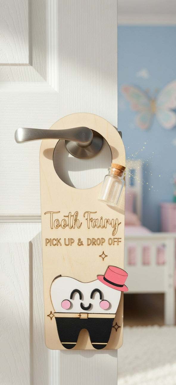 Tooth Fairy Door Hanger with Glass Vial & Official Receipt | Handmade UK Keepsake
