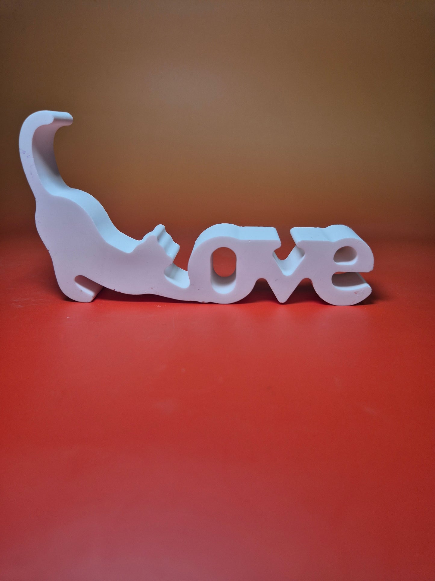 Handcrafted Jesmonite Stretching Cat 'Love' Ornament
